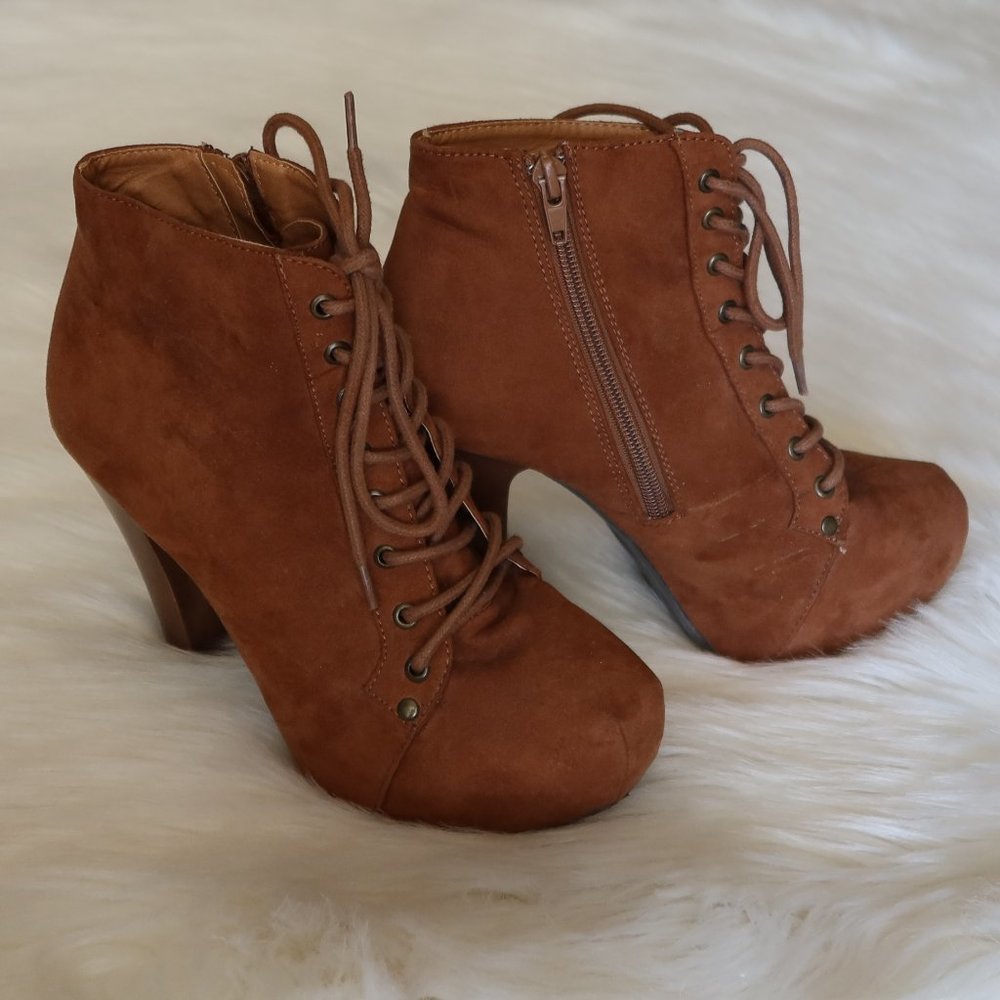 Brown Suede Bootie Pumps